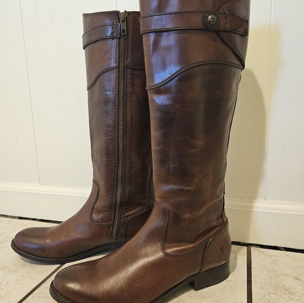 Frye 3476111 Women's Redwood Brown Leather Molly Button Tall Riding Boot…